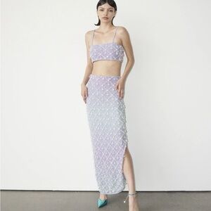 Oceanus Beaded Top in Tan and Green